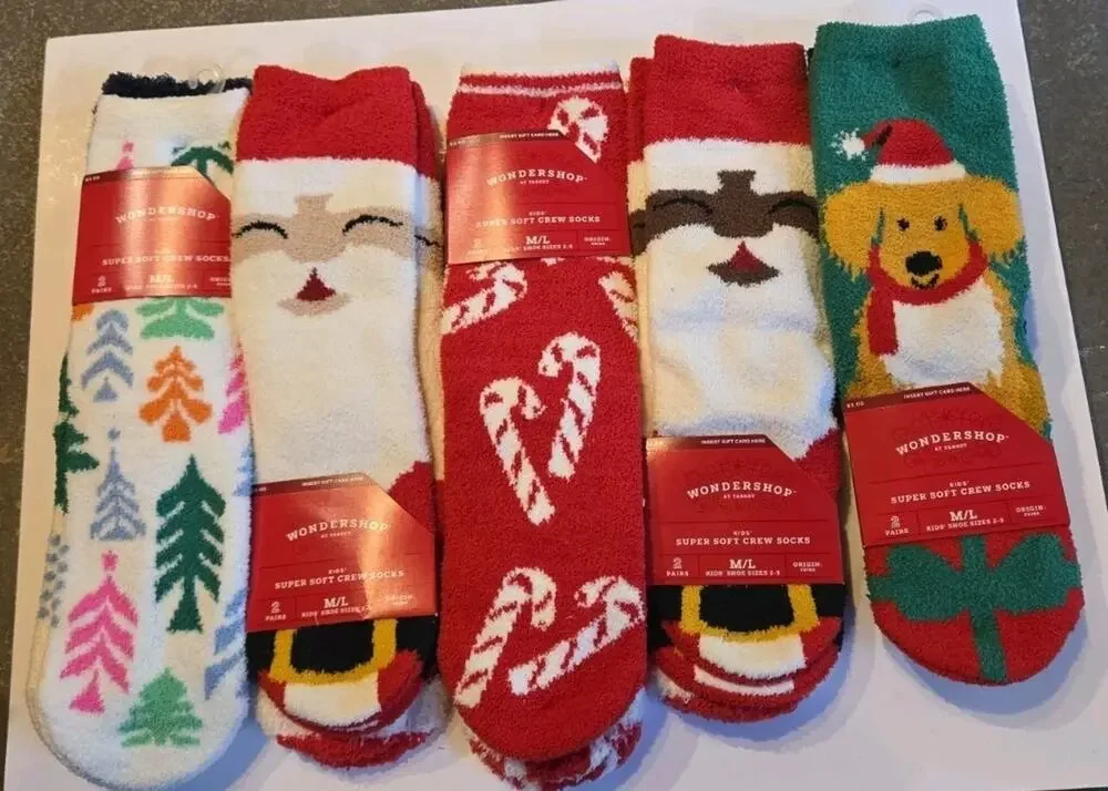 NWT Target Wondershop Kids Fuzzy Socks Lot 10 Pairs M/L Size 2-5 Christmas Crew